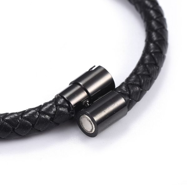 Men's Black Leather Rope Bracelet - Image 4