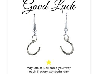 Horseshoe Charm Earrings with Good Luck Message Card