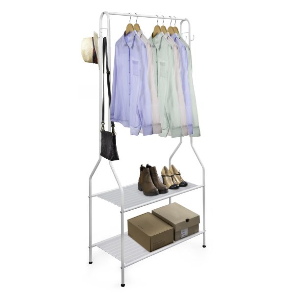Clothes Rail With Two Shelves in White Powder Coating