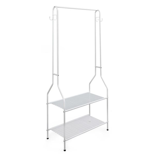 Clothes Rail With Two Shelves in White Powder Coating - Image 3