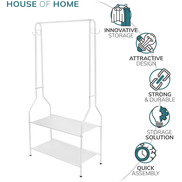 Clothes Rail With Two Shelves in White Powder Coating - Image 8