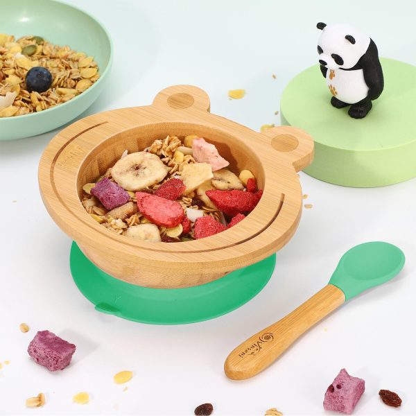 VINSANI FROG BAMBOO BOWL & SPOON SET GREEN 0000221