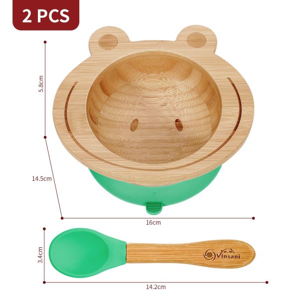 VINSANI FROG BAMBOO BOWL & SPOON SET GREEN 0000221 - Image 2