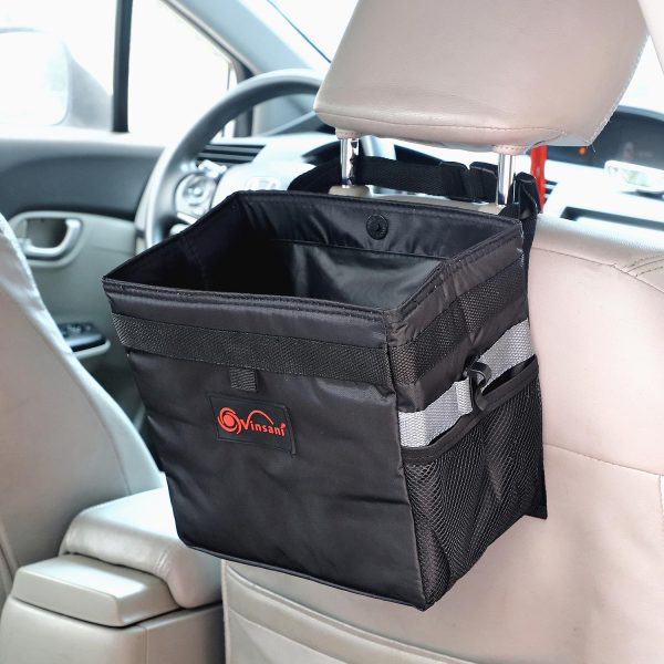 Car Rubbish Bin with Lid Waterproof Leakproof Interior- Medium / Black - Image 3