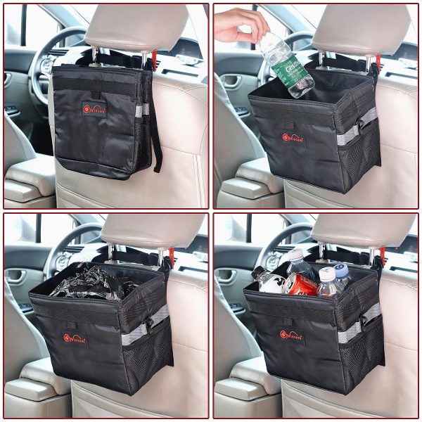Car Rubbish Bin with Lid Waterproof Leakproof Interior- Medium / Black - Image 5