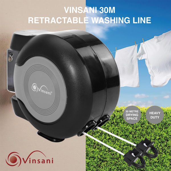 Retractable Washing Line with Twin Cable 30m of Drying Space Full Grey - Image 5