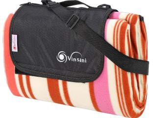 170 x 130cm Folding Picnic Blanket Waterproof & Sandproof - Pink Stripe