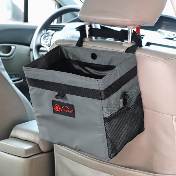 Car Rubbish Bin with Lid Waterproof Leakproof Interior- Medium / Grey - Image 3