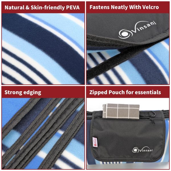 170 x 130cm Folding Picnic Blanket Waterproof & Sandproof - Blue Stripe - Image 6