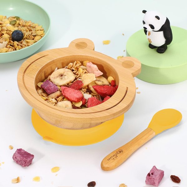VINSANI FROG BAMBOO BOWL & SPOON SET YELLOW 0000223
