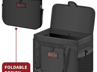 Car Rubbish Bin with Lid Waterproof Leakproof Interior- Large / Black
