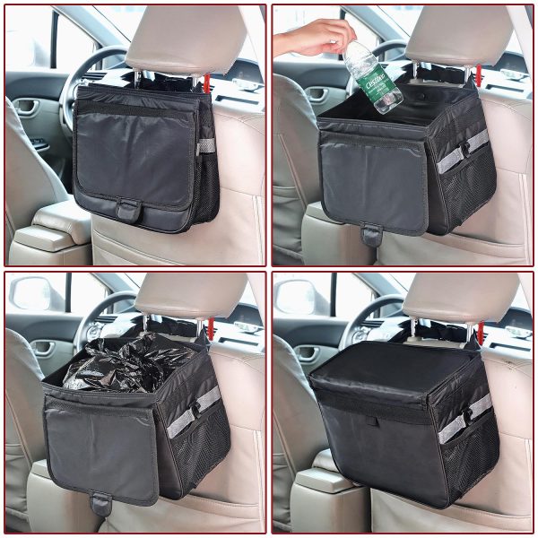 Car Rubbish Bin with Lid Waterproof Leakproof Interior- Large / Black - Image 6