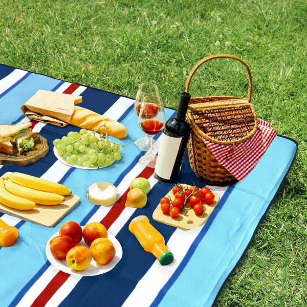 170 x 130cm Folding Picnic Blanket Waterproof & Sandproof - Aqua Stripe - Image 2