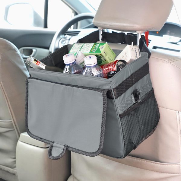 Car Rubbish Bin with Lid Waterproof Leakproof Interior- Large / Grey - Image 4
