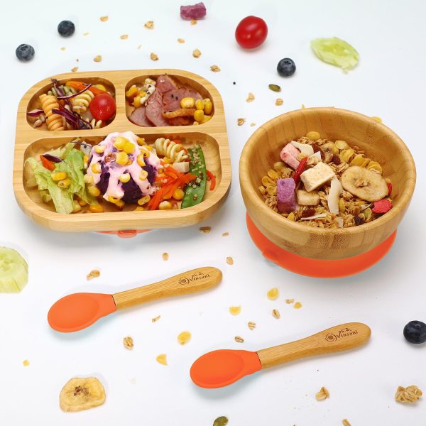 VINSANI BAMBOO BOWL, SQUARE PLATE & SPOON SET ORANGE 0000251
