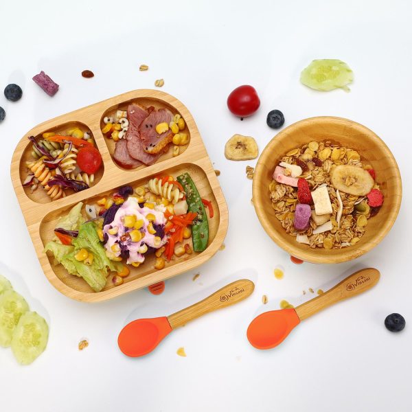VINSANI BAMBOO BOWL, SQUARE PLATE & SPOON SET ORANGE 0000251 - Image 2
