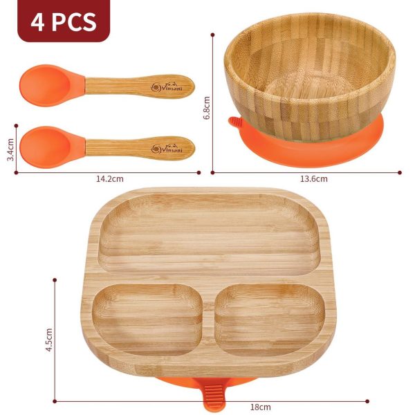 VINSANI BAMBOO BOWL, SQUARE PLATE & SPOON SET ORANGE 0000251 - Image 4