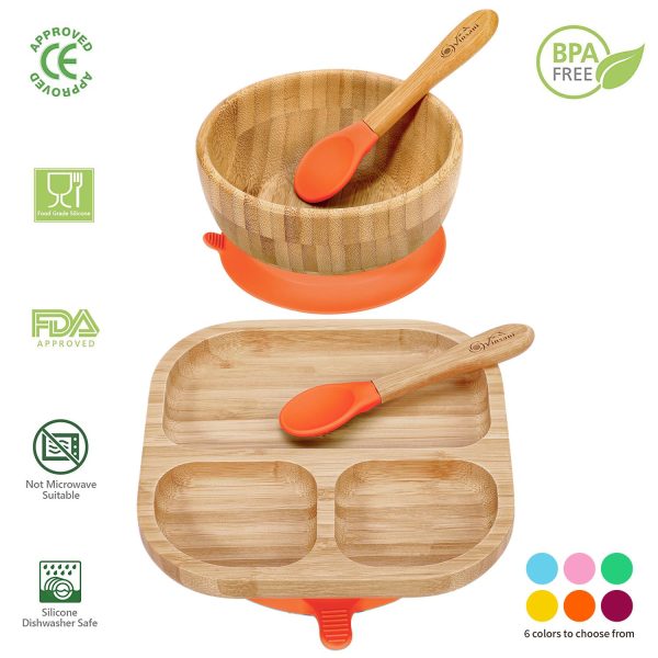 VINSANI BAMBOO BOWL, SQUARE PLATE & SPOON SET ORANGE 0000251 - Image 3