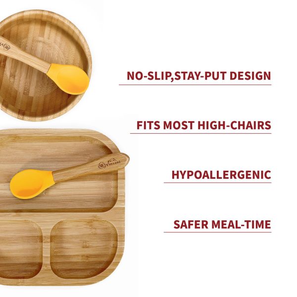 VINSANI BAMBOO BOWL, SQUARE PLATE & SPOON SET YELLOW 0000250 - Image 3