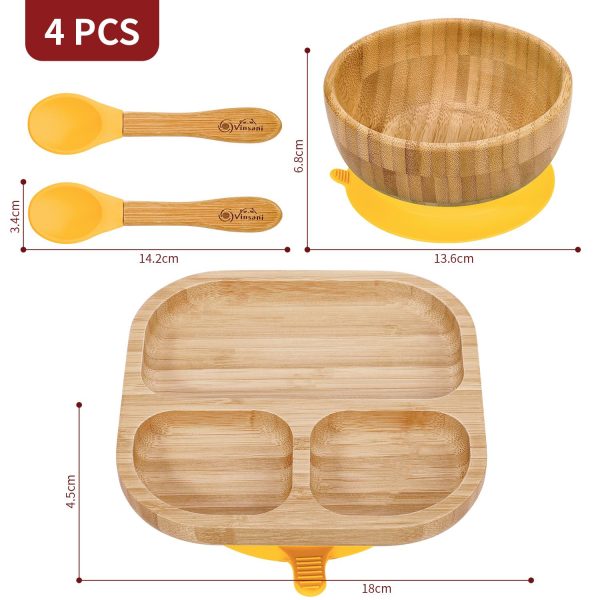 VINSANI BAMBOO BOWL, SQUARE PLATE & SPOON SET YELLOW 0000250 - Image 5