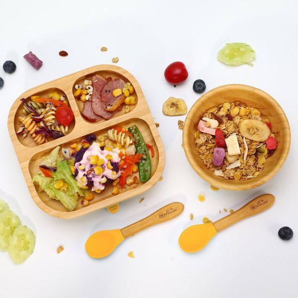 VINSANI BAMBOO BOWL, SQUARE PLATE & SPOON SET YELLOW 0000250 - Image 4