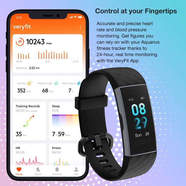 Aquarius IP67 Waterproof Bluetooth Fitness Tracker with Heart Rate Monitor and Step Counter - Black - Image 5