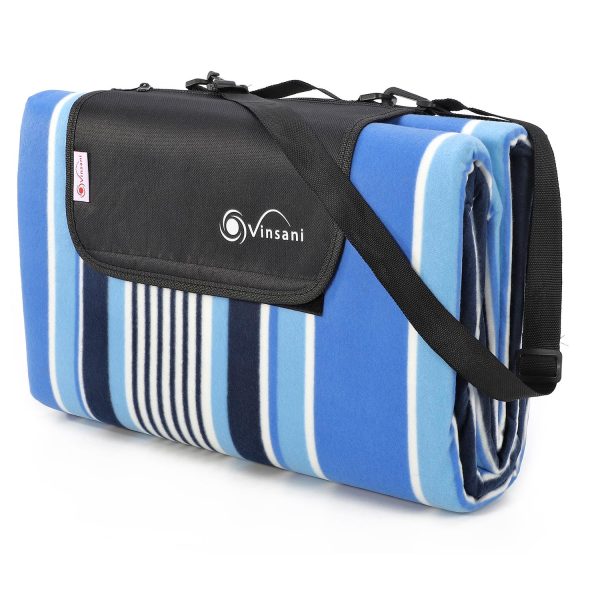 Vinsani Blue Stripe 260X220cm Picnic Rug 0000285