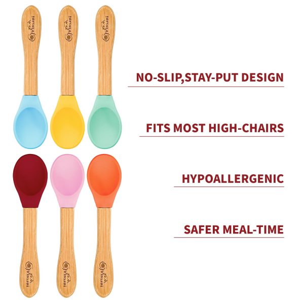 6 Pieces Bamboo and Silicone Spoon Set for Baby/Toddler Weaning - Image 2