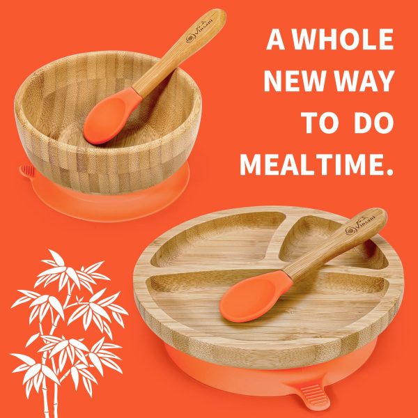 VINSANI BAMBOO BOWL, ROUND PLATE & SPOON SET ORANGE 0000246 - Image 5