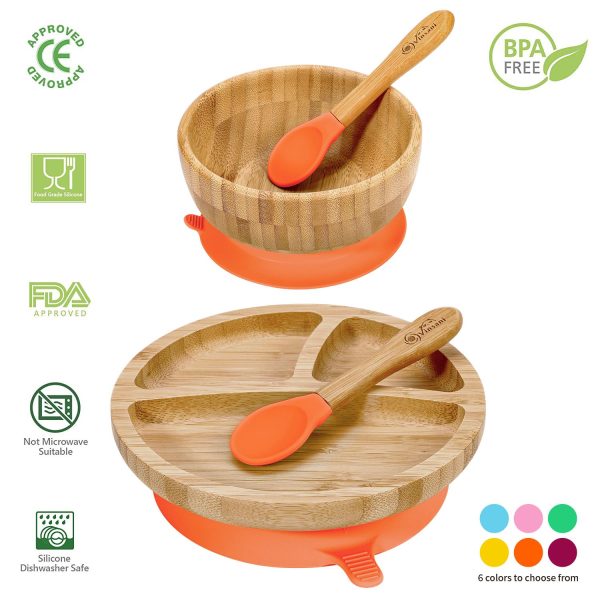 VINSANI BAMBOO BOWL, ROUND PLATE & SPOON SET ORANGE 0000246 - Image 6