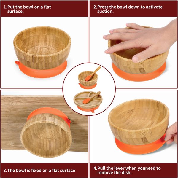 VINSANI BAMBOO BOWL, ROUND PLATE & SPOON SET ORANGE 0000246 - Image 4