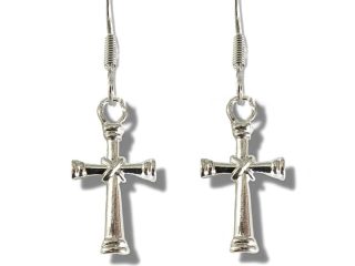 Cross Drop Earrings Silver Plated