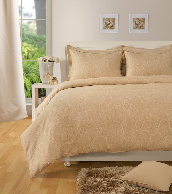 400 TC - Cotton Rich Paisley Print Duvet Cover Set Caremel [Super King]