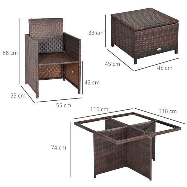 9PC Rattan Garden Furniture Set 8 Wicker Dining Chairs Footrest Table - Brown - Image 5