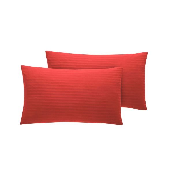 300 TC - 100% Cotton Sateen Stripe Pillowcase Pair Red [Housewife]