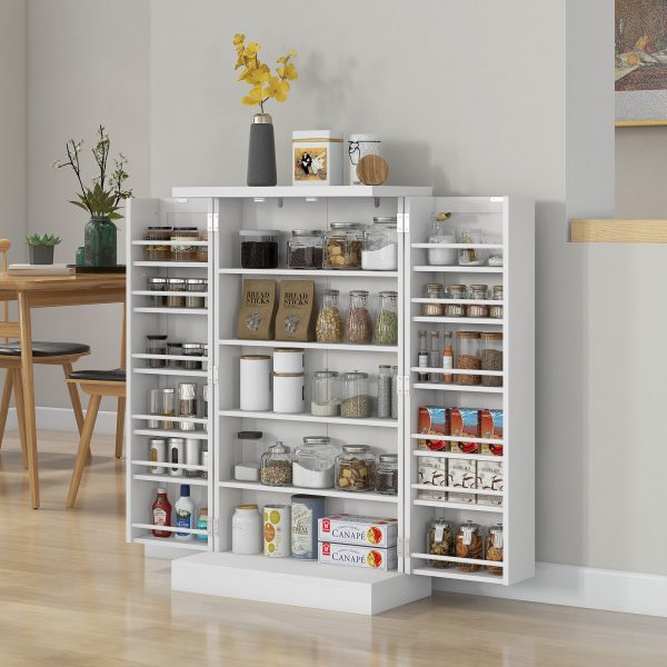 HOMCOM Kitchen Cupboard with Double Doors, 5-Tier Shelf, 12 Spice Racks, White - Image 2