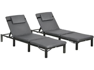 Outsunny 2 Pieces Rattan Sun Loungers with Padded Cushion for Poolside