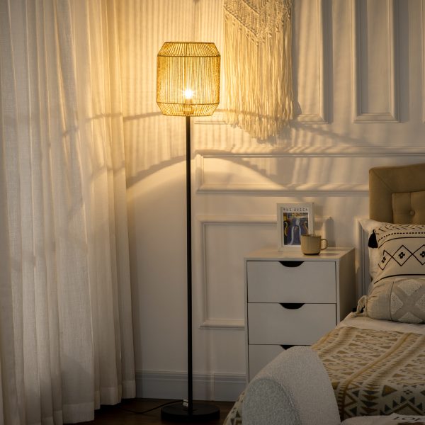 HOMCOM Farmhouse Floor Lamp for Living Room Bedroom with Rattan Wicker, Natural - Image 7