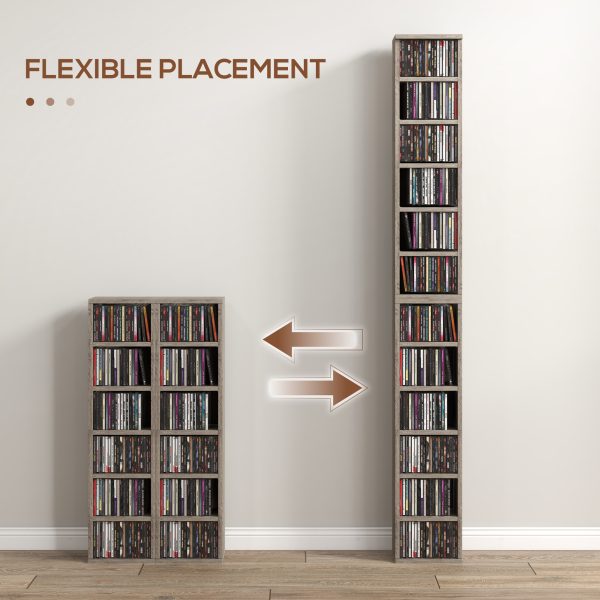 HOMCOM Set of 2 CD Media Display Shelf Unit Tower Rack Adjustable, Mocha Wood - Image 5