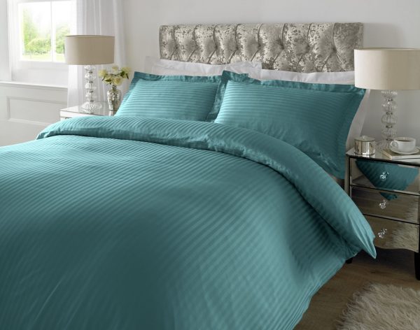 300 TC - 100% Cotton Sateen Stripe Duvet Cover Set Teal [King]