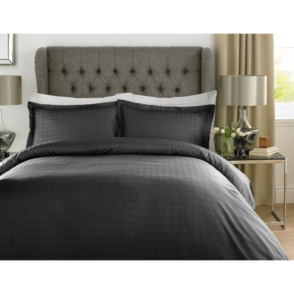 400TC - 100% Cotton Satin Stripe Check Duvet Set Black [Single]