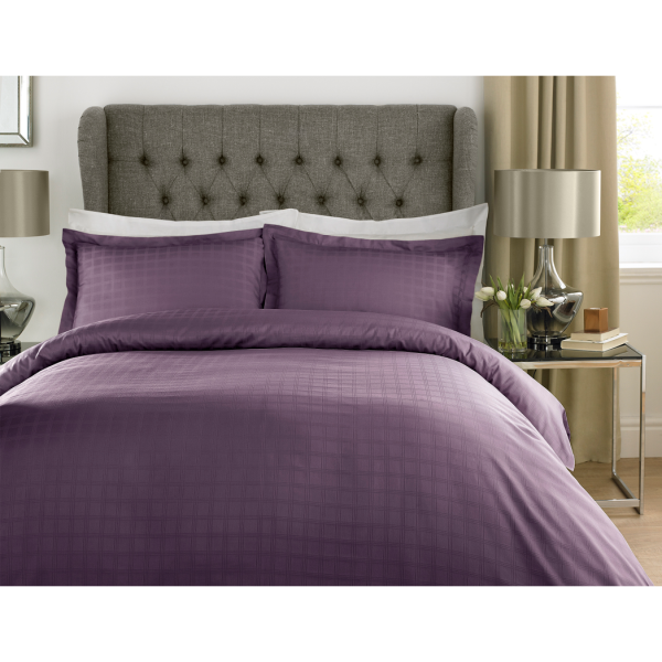400TC - 100% Cotton Satin Stripe Check Duvet Set Purple [Single]