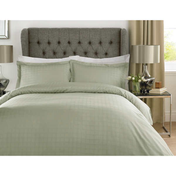 400TC - 100% Cotton Satin Stripe Check Duvet Set Green [King]
