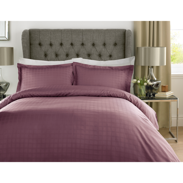 400TC - 100% Cotton Satin Stripe Check Duvet Set Wine [Super King]