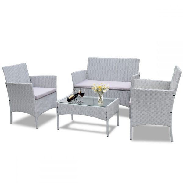 Grey 4 Piece Rattan Garden Furniture Set - Image 5