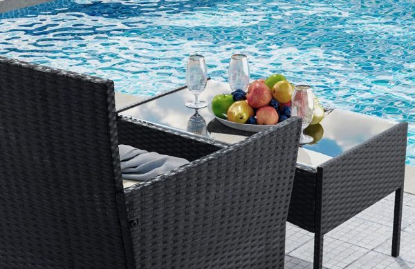 Black 4 Piece Rattan Garden Furniture Set - Image 3