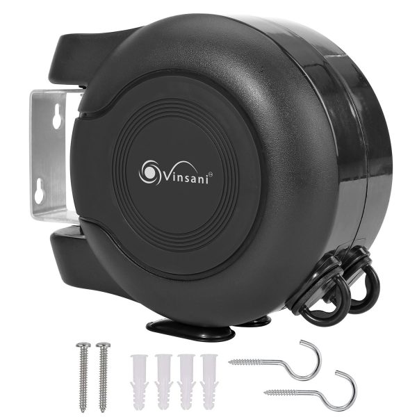 Retractable Washing Line with Twin Cable 30m of Drying Space Full Black