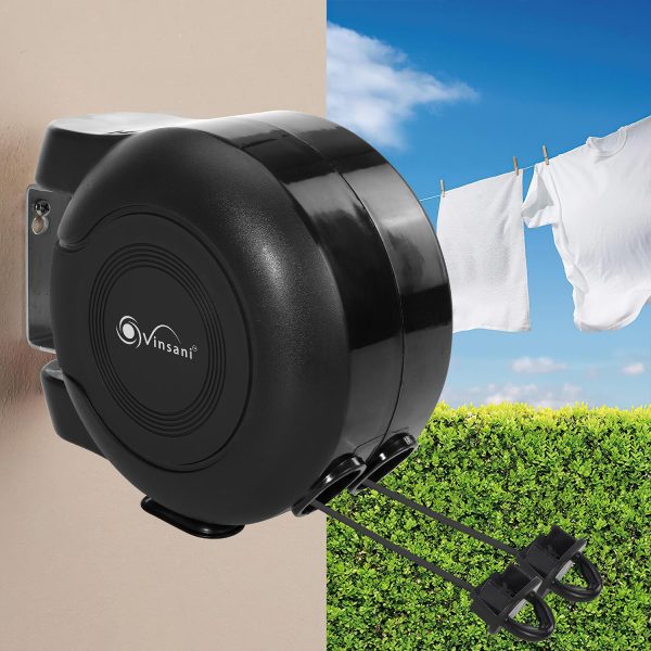Retractable Washing Line with Twin Cable 30m of Drying Space Full Black - Image 2