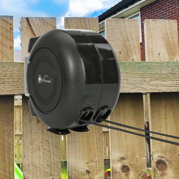 Retractable Washing Line with Twin Cable 30m of Drying Space Full Black - Image 3