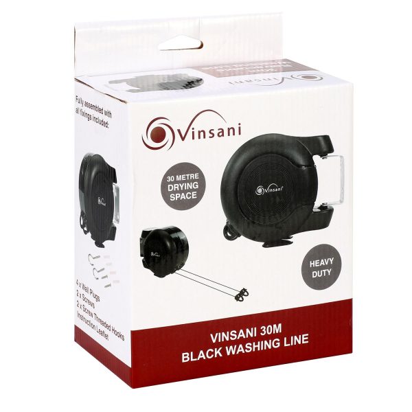 Retractable Washing Line with Twin Cable 30m of Drying Space Full Black - Image 7